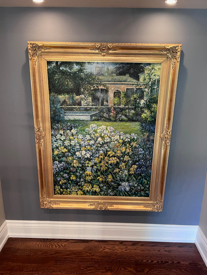 Large Garden Landscape Painting by 'De Thiery'- 46" x 59"