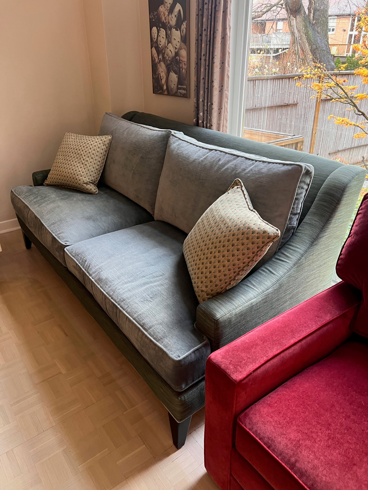 Ethan Allen Grey/Green Sofa (*retail $3800)
