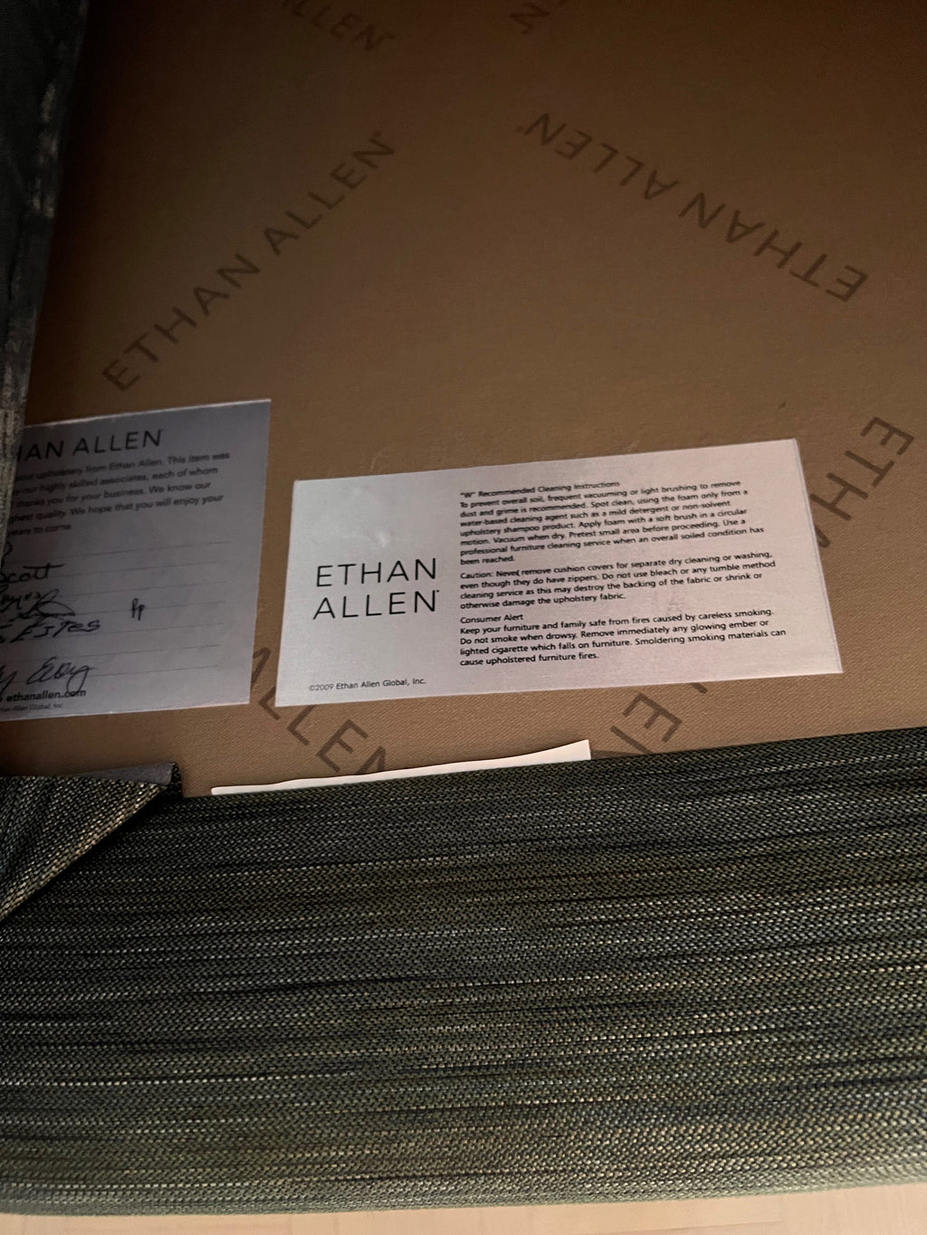 Ethan Allen Grey/Green Sofa (*retail $3800)