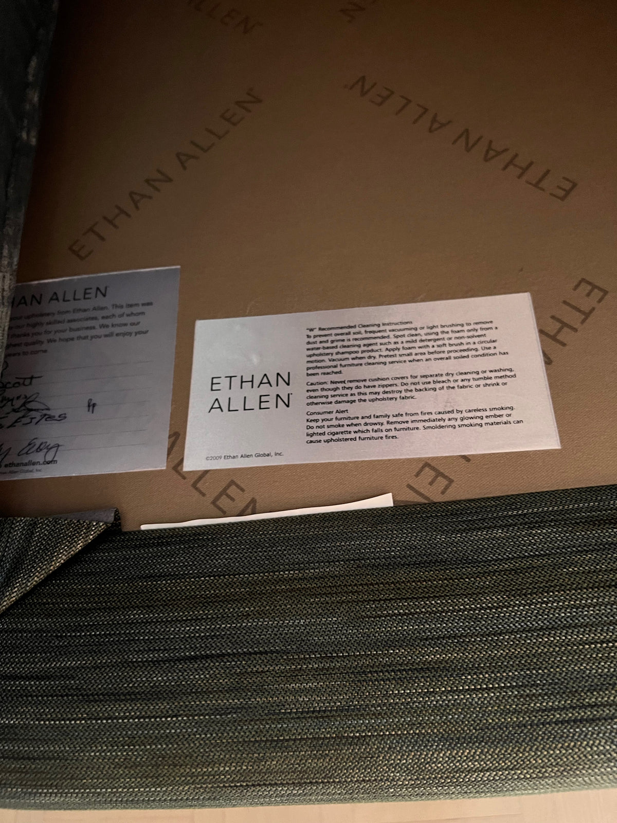 Ethan Allen Grey/Green Sofa (*retail $3800)