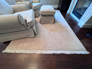 Anglo Oriental Tibetan Wool Beige Rug- 6 x 9 ft