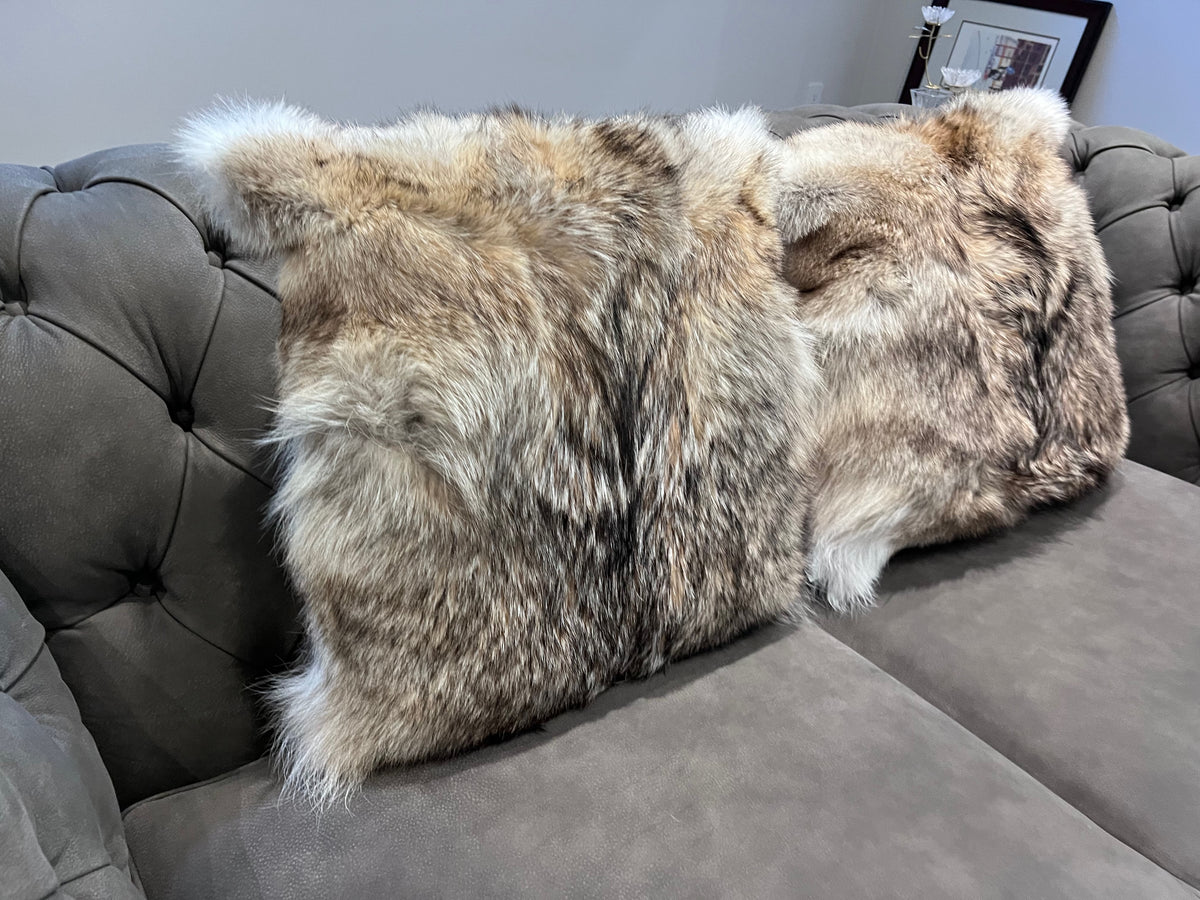 Caroline Furs for Hudson's Bay Company HBC Millennium Stripe Coyote Fur Square Cushion (*retail $1,300 each) *PRICED INDIVUDALLY*