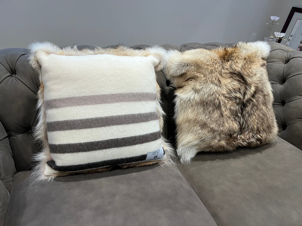 Caroline Furs for Hudson's Bay Company HBC Millennium Stripe Coyote Fur Square Cushion (*retail $1,300 each) *PRICED INDIVUDALLY*