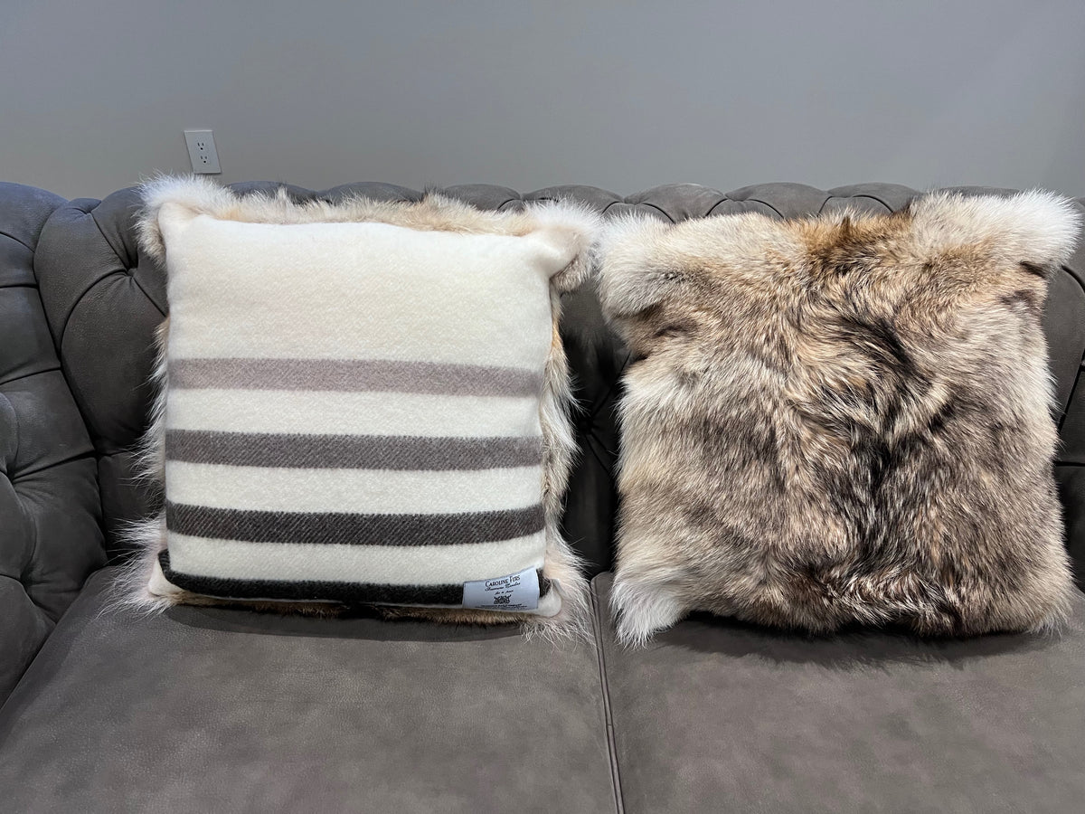 Caroline Furs for Hudson's Bay Company HBC Millennium Stripe Coyote Fur Square Cushion (*retail $1,300 each) *PRICED INDIVUDALLY*