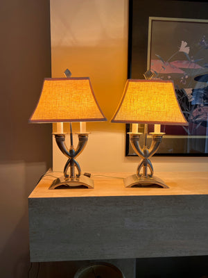 Pair of Silver Table Lamps, Cream Shade