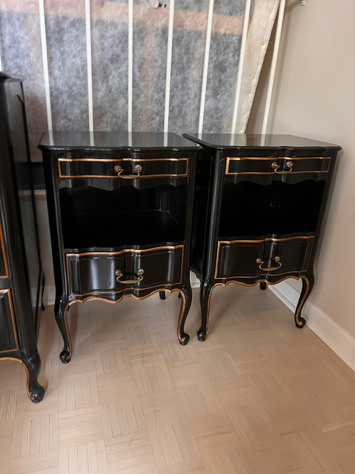 Pair of Vintage Black Re-Finished Nightstands
