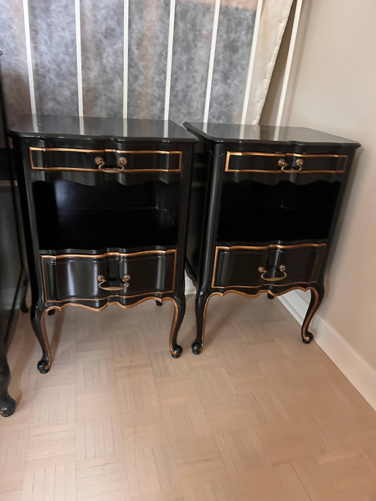 Pair of Vintage Black Re-Finished Nightstands