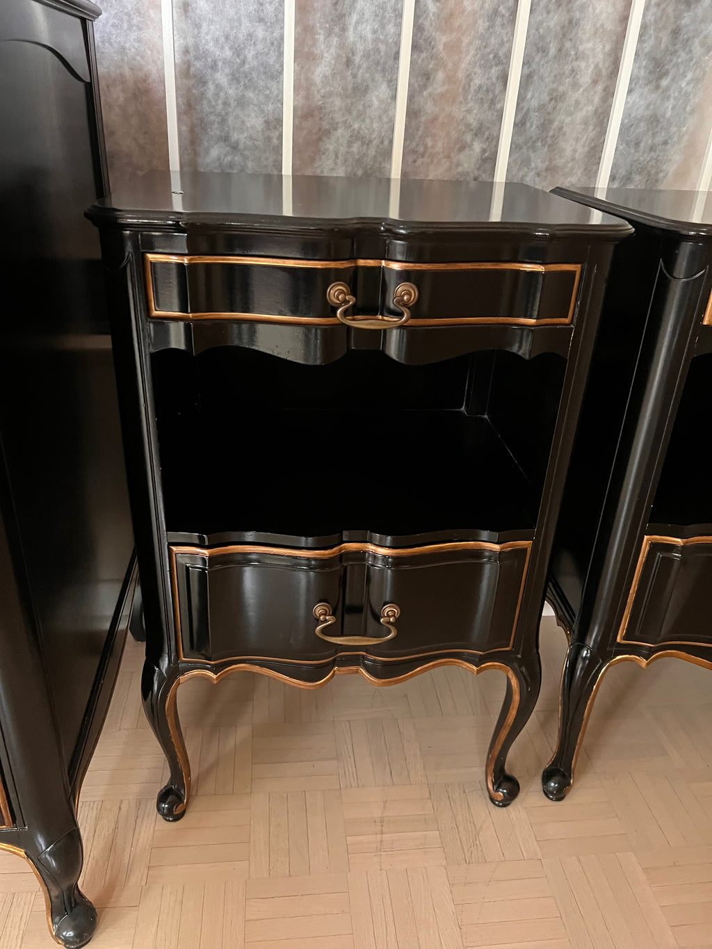Pair of Vintage Black Re-Finished Nightstands