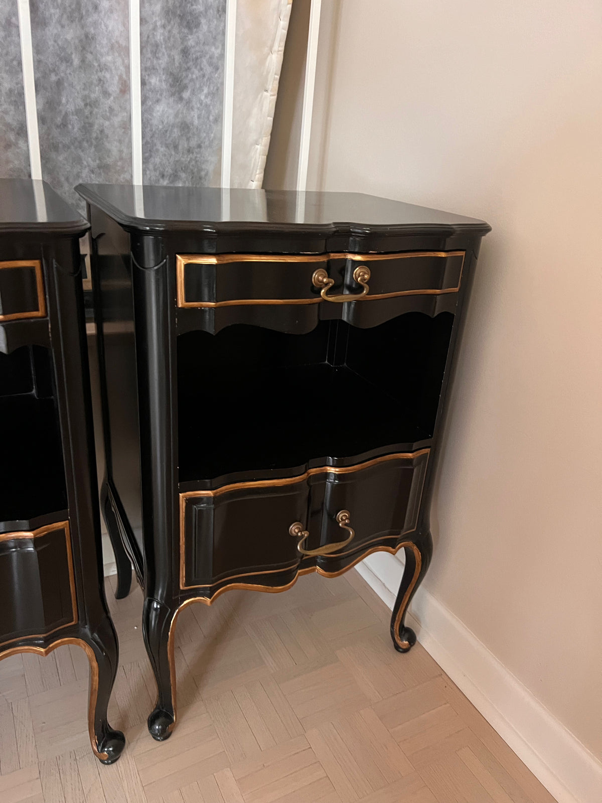 Pair of Vintage Black Re-Finished Nightstands