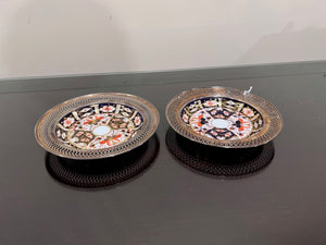 2 Royal Crown Derby Imari 2451 Saucers with Sterling Silver Rims