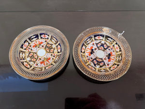 2 Royal Crown Derby Imari 2451 Saucers with Sterling Silver Rims