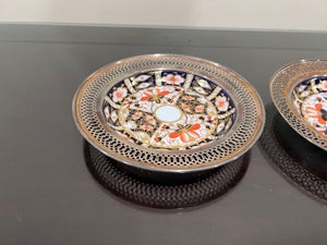 2 Royal Crown Derby Imari 2451 Saucers with Sterling Silver Rims