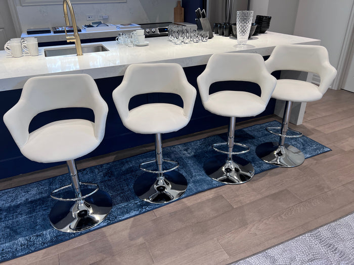 4 Monarch Specialties White Faux Leather Adjustable Swivel Bar Stools (*retail price $944)