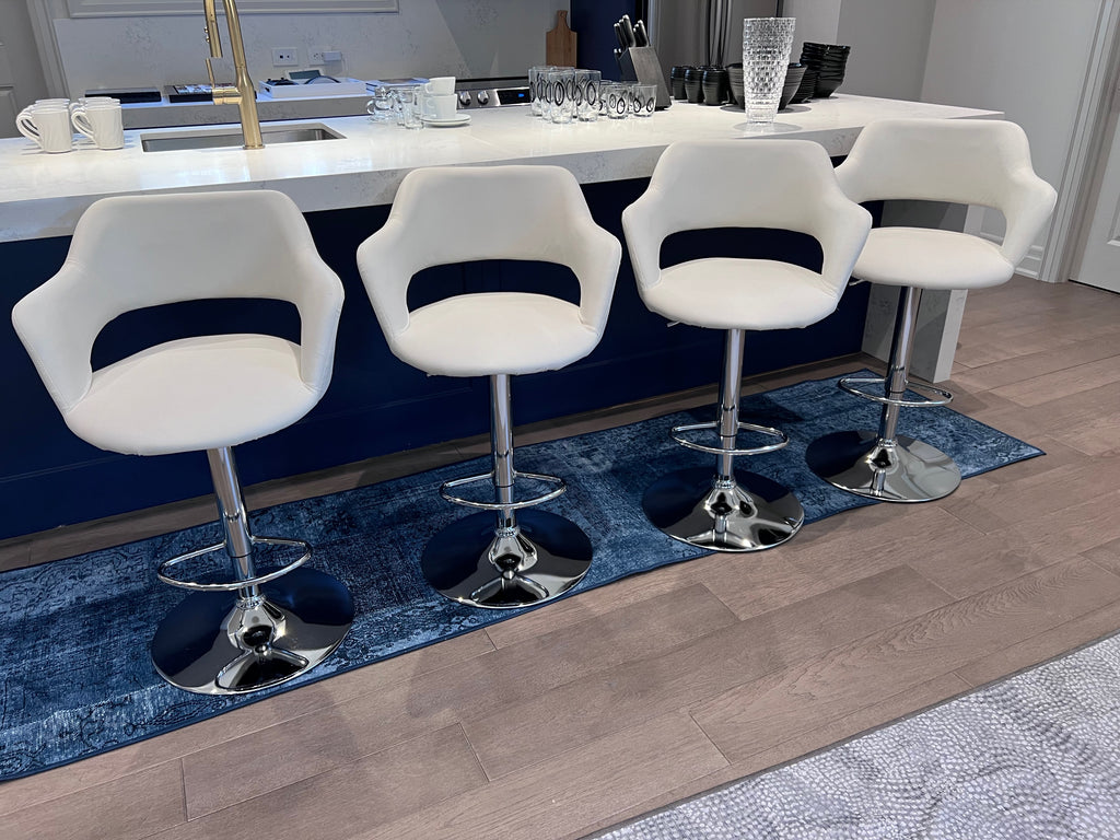 4 Monarch Specialties White Faux Leather Adjustable Swivel Bar Stools (*retail price $944)