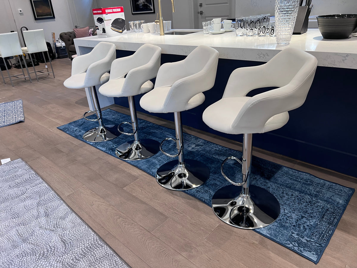 4 Monarch Specialties White Faux Leather Adjustable Swivel Bar Stools (*retail price $944)