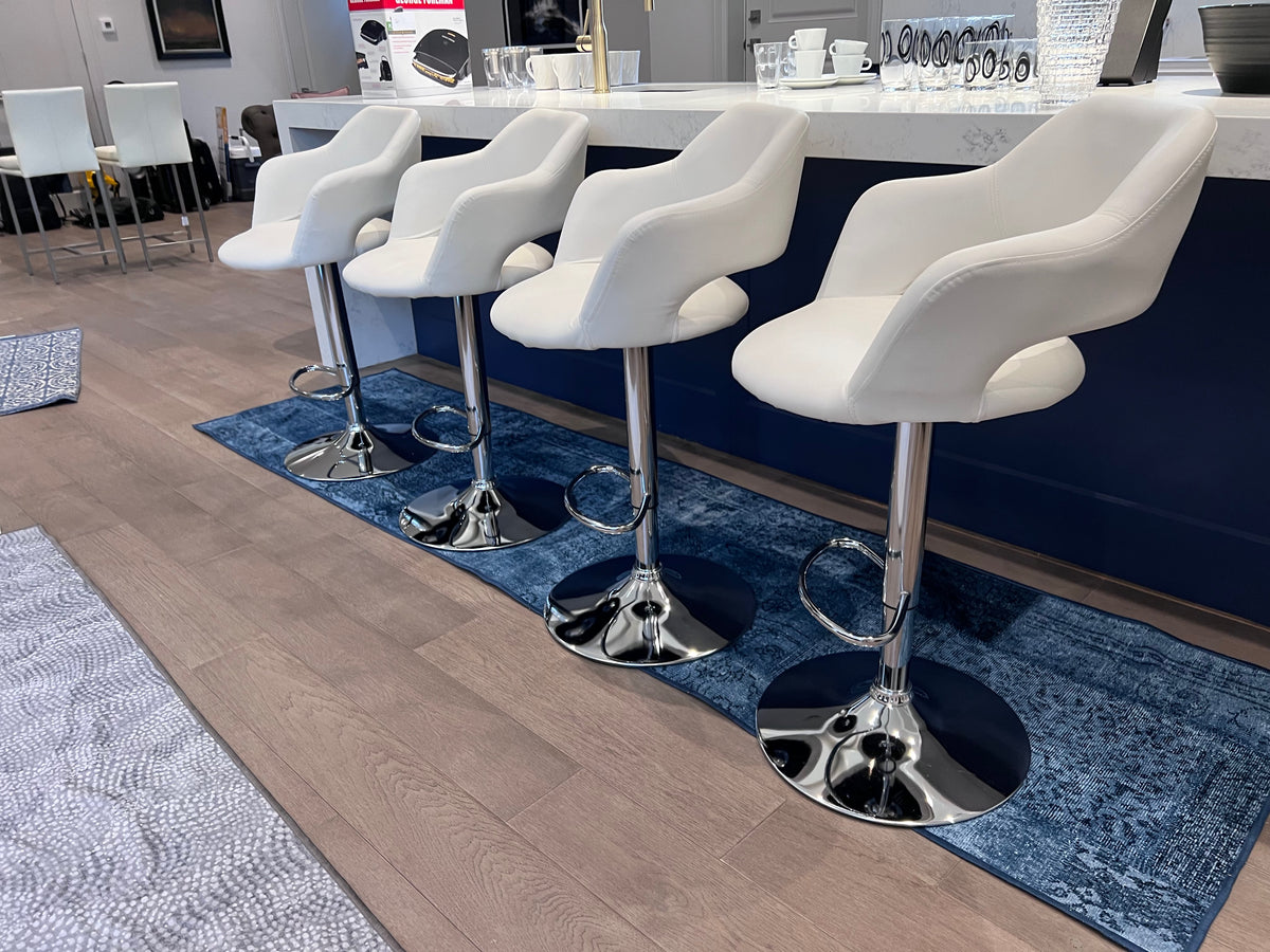 4 Monarch Specialties White Faux Leather Adjustable Swivel Bar Stools (*retail price $944)