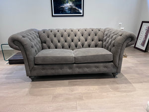 Ethan Allen Mansfield Leather Tufted Sofa in Nubuck Ash (*retail $8,288)
