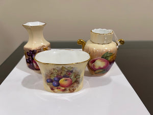 Vintage Aynsley “Orchard Gold” 2 Small Vases + Toothpick Holder