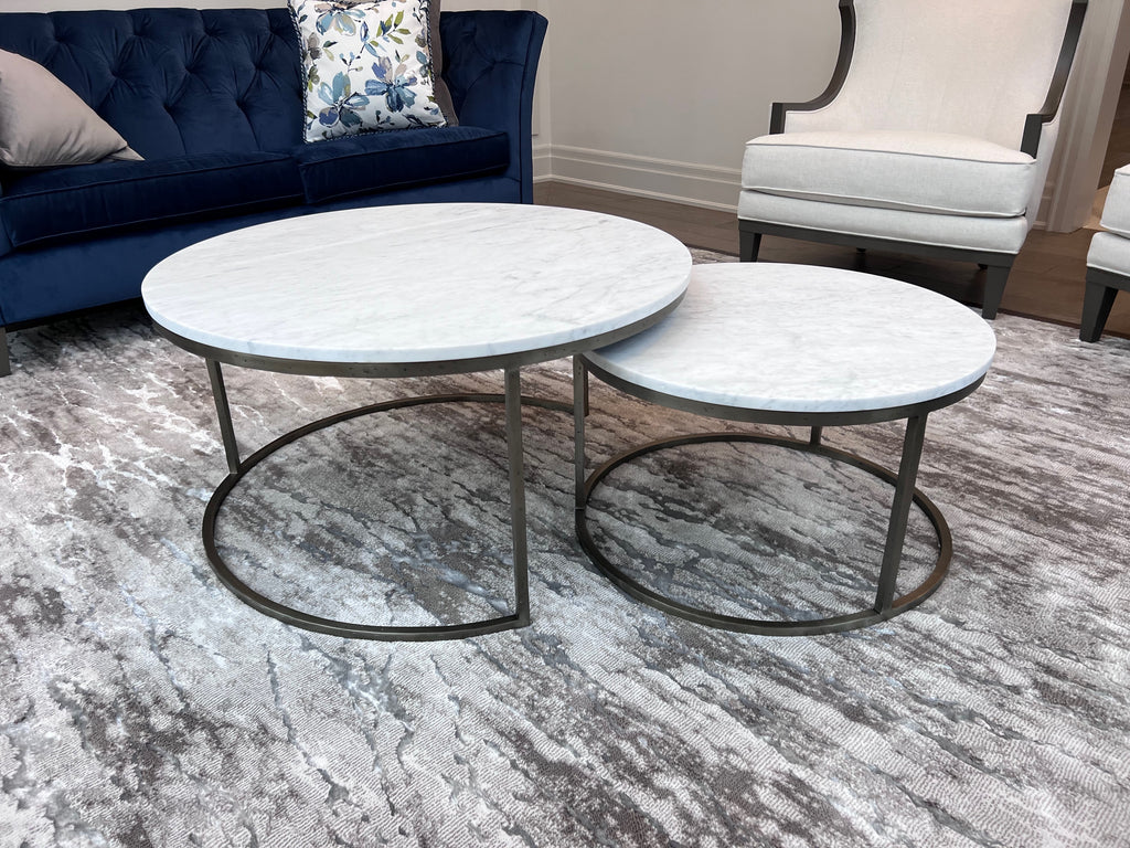 Ethan Allen Bayliss Round Marble Top Nesting Coffee Tables (*retail $4,592)