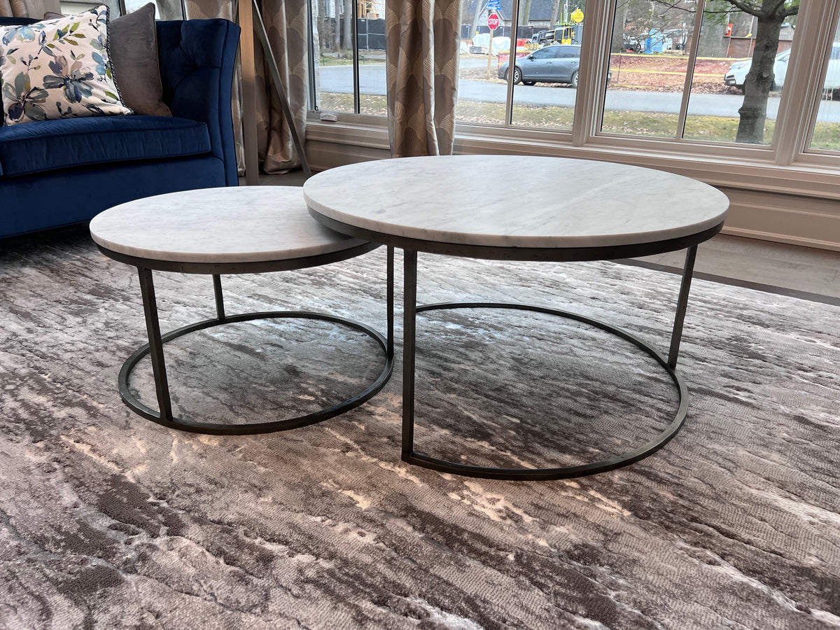 Ethan Allen Bayliss Round Marble Top Nesting Coffee Tables (*retail $4,592)