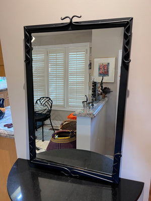 Custom Made Demilune Granite Top Console Table, Cast Iron Base with Matching Mirror
