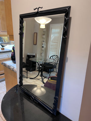 Custom Made Demilune Granite Top Console Table, Cast Iron Base with Matching Mirror