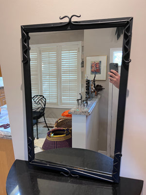 Custom Made Demilune Granite Top Console Table, Cast Iron Base with Matching Mirror