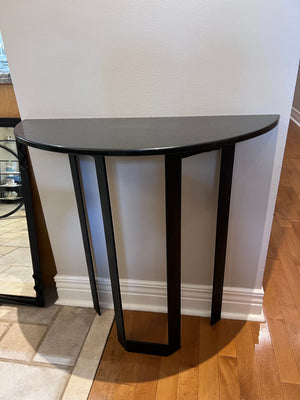 Custom Made Demilune Granite Top Console Table, Cast Iron Base with Matching Mirror