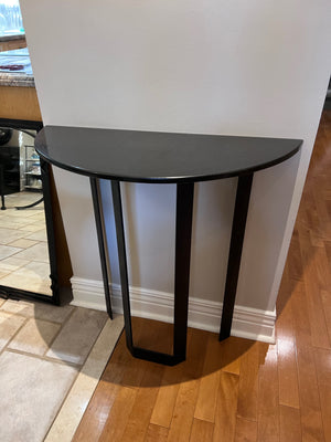 Custom Made Demilune Granite Top Console Table, Cast Iron Base with Matching Mirror