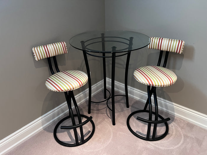 Glass Bar Table + 2 Stools