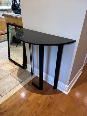 Custom Made Demilune Granite Top Console Table, Cast Iron Base with Matching Mirror