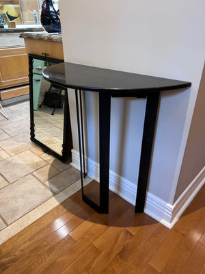 Custom Made Demilune Granite Top Console Table, Cast Iron Base with Matching Mirror
