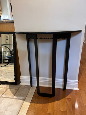Custom Made Demilune Granite Top Console Table, Cast Iron Base with Matching Mirror