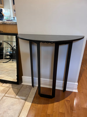 Custom Made Demilune Granite Top Console Table, Cast Iron Base with Matching Mirror