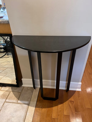 Custom Made Demilune Granite Top Console Table, Cast Iron Base with Matching Mirror