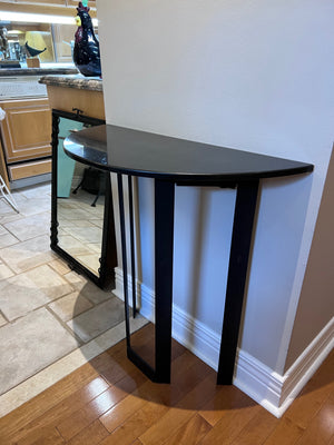 Custom Made Demilune Granite Top Console Table, Cast Iron Base with Matching Mirror