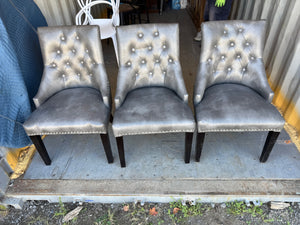 Set of 3 Grey Tufted Faux Leather Dining Chairs