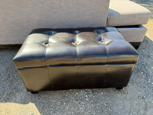 Black Faux Leather Tufted Storage Ottoman