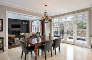 Extendable Dining Table + 6 Black Leather Sunpan Chairs