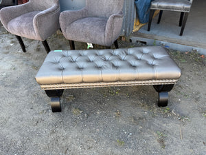 Grey Vinyl Tufted Bench