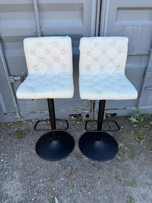 Pair of Light Grey Fabric Adjustable Barstools