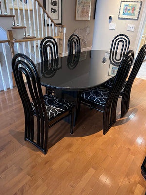Beautiful Custom Granite Dining Table, Bullnose Edge with 6 Imported Italian Black Lacquered Chair