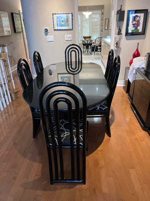 Beautiful Custom Granite Dining Table, Bullnose Edge with 6 Imported Italian Black Lacquered Chair