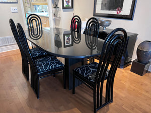 Beautiful Custom Granite Dining Table, Bullnose Edge with 6 Imported Italian Black Lacquered Chair