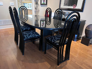 Beautiful Custom Granite Dining Table, Bullnose Edge with 6 Imported Italian Black Lacquered Chair