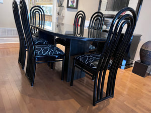 Beautiful Custom Granite Dining Table, Bullnose Edge with 6 Imported Italian Black Lacquered Chair