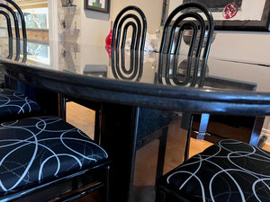 Beautiful Custom Granite Dining Table, Bullnose Edge with 6 Imported Italian Black Lacquered Chair