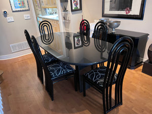 Beautiful Custom Granite Dining Table, Bullnose Edge with 6 Imported Italian Black Lacquered Chair