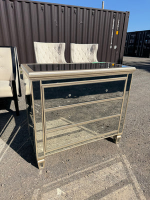 Pair of Mirrored Nightstands w/3 Drawers (*missing hardware)