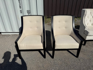 Pair of Beige Fabric Accent Chairs w/Black Wood Frame